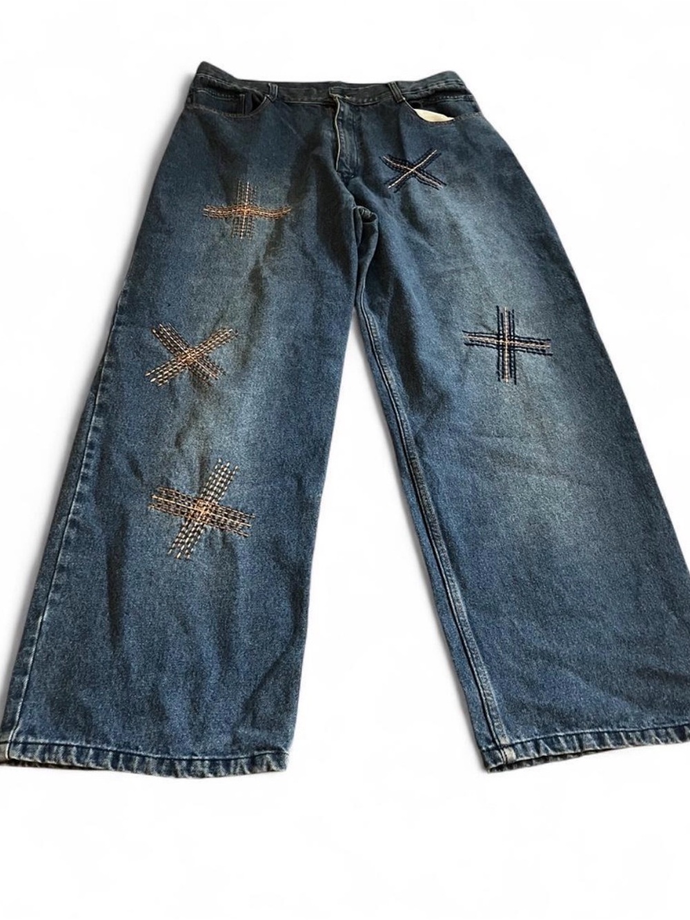 Men’s Vintage Baggy YKK Denim Blue Jeans Embroidered Size 36